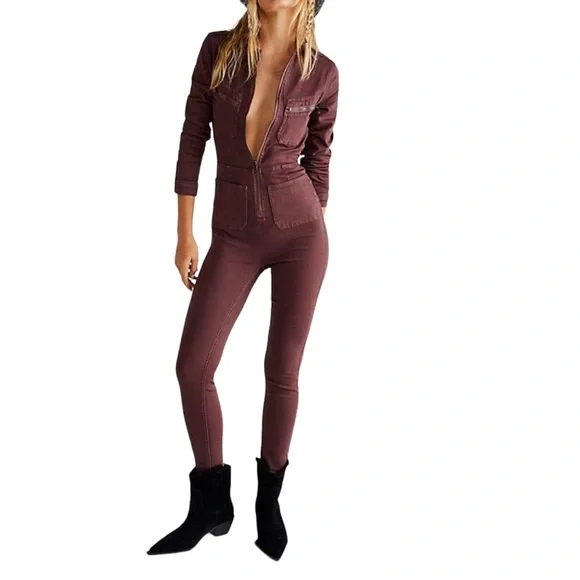 NWT Free People Lennox Jumpsuit Bitter Barks S - Picture 1 of 8